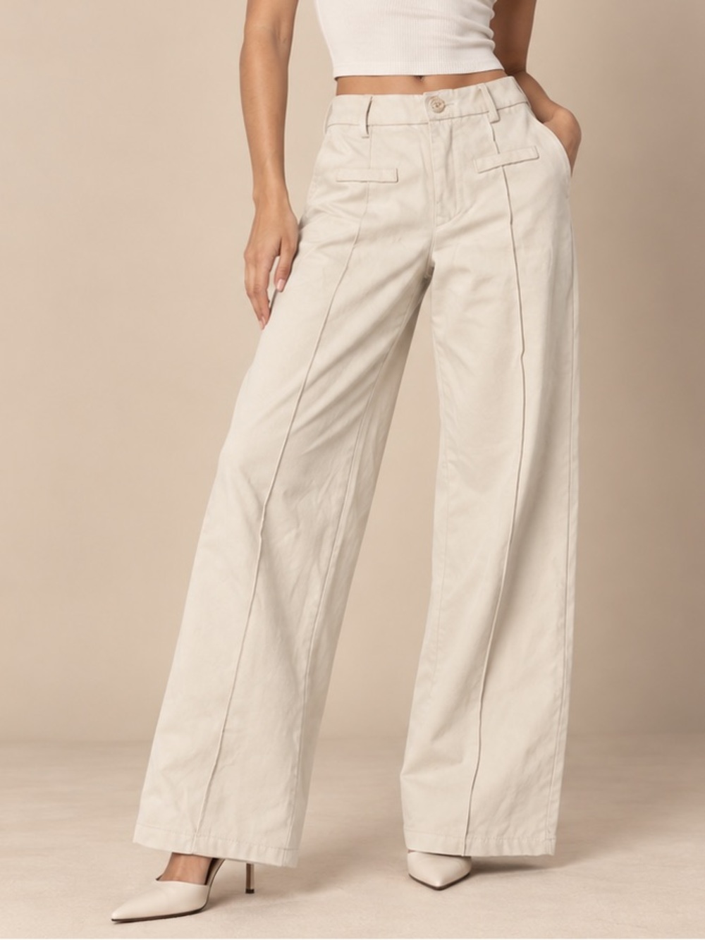 SHEIN Petite XS Beige Wide Leg Trouser Pants High Rise